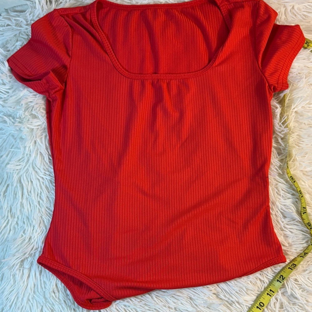 Red Ribbed Women's bodysuit